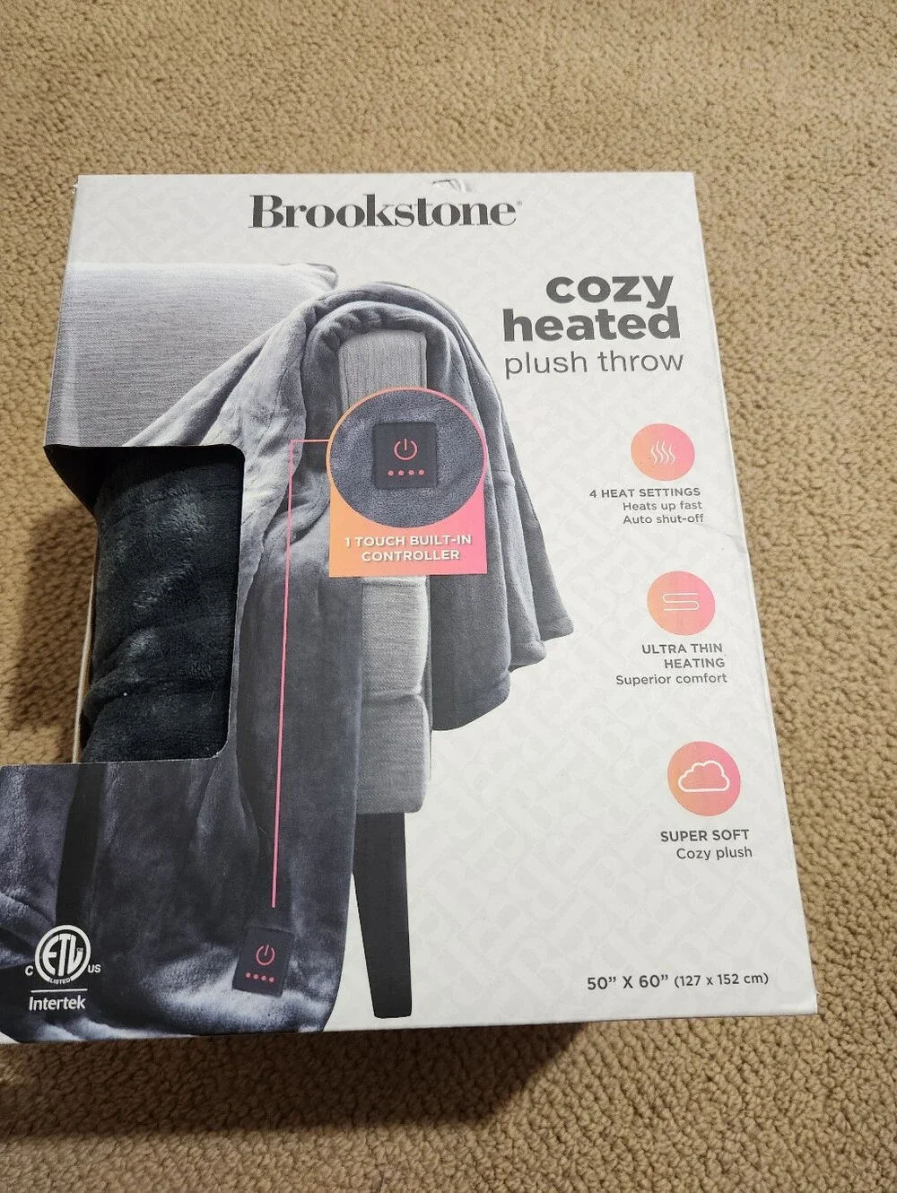 Brookstone Plush Heated Throw Blanket - 50 x 60 Gray